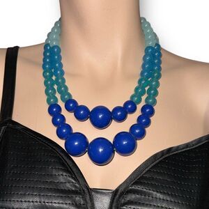 Loft Lucite Beaded Double Strands Graduated Necklace Multi-Color Blue 18-20"